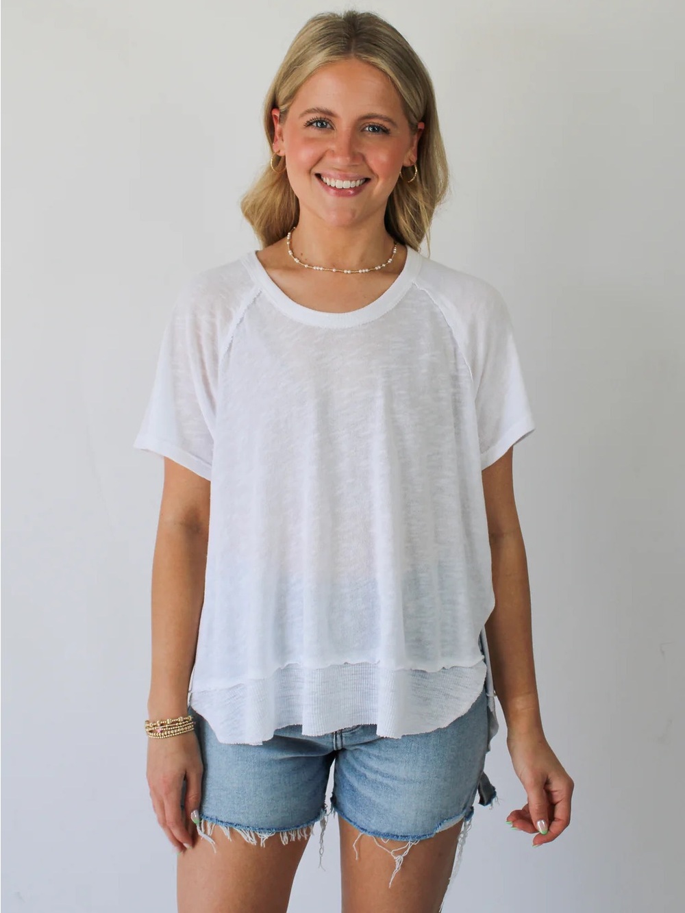 Project Social T Lina Textured Scoop Neck Tee in White